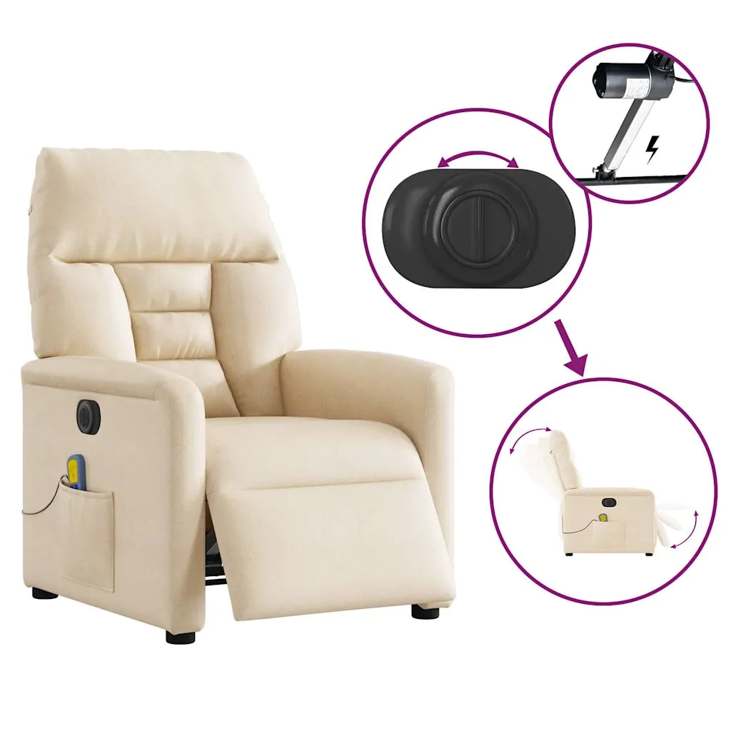 Poltrona Reclinabile Massaggiante Elettrica Beige Microfibra 3303085