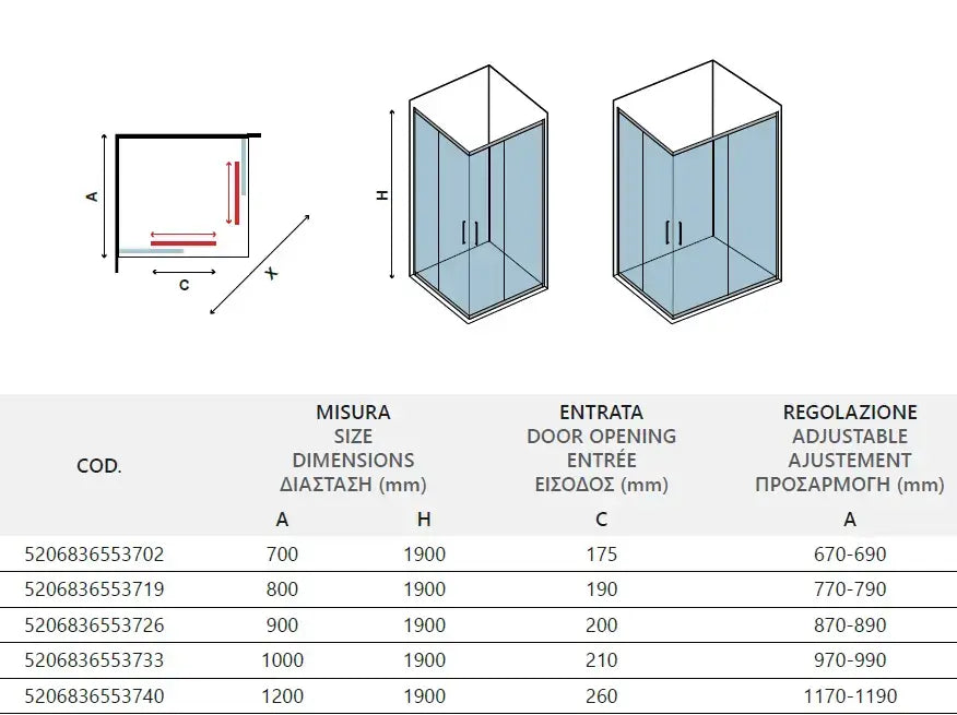 Box Doccia Doppia Scorrevole 8mm Anticalcare Acciaio Inox H190 - 69x79
