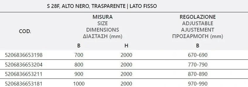 Box Doccia Profili Neri Trasparente H200 Apertura Interna Esterna - 69x80