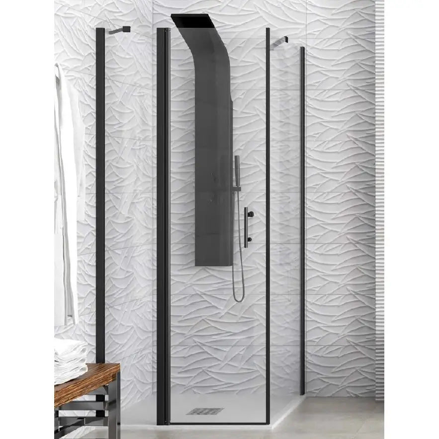 Box Doccia Profili Neri Trasparente H200 Apertura Interna Esterna - 89x95