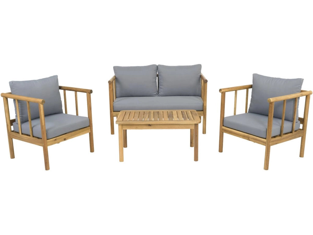 Set di mobili da giardino in legno "Milano" con cuscini - 4 posti - Grigio