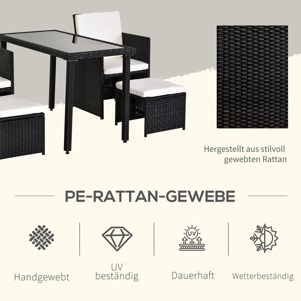 Set Giardino Polyrattan ¨C Minimal ¨C 11 Pezzi con Cuscini Nero