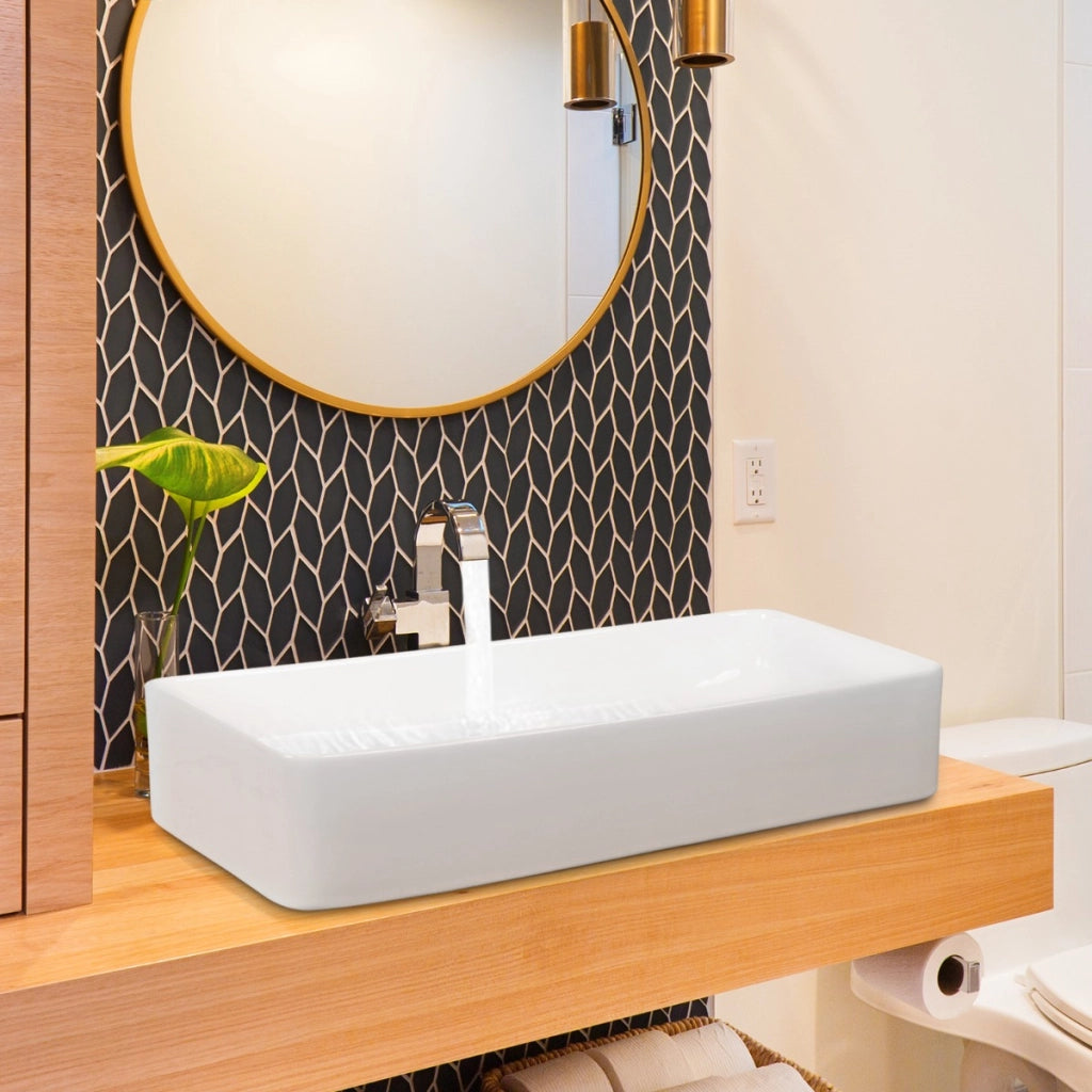 Lavandino da bagno in porcellana con scarico a scomparsa-Lavandino da bagno in ceramica 60x35cm Bianco