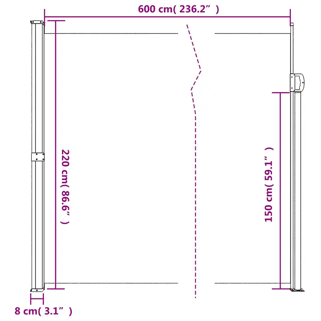 Tenda da Sole Laterale Retrattile Marrone 220x600 cm 4004569