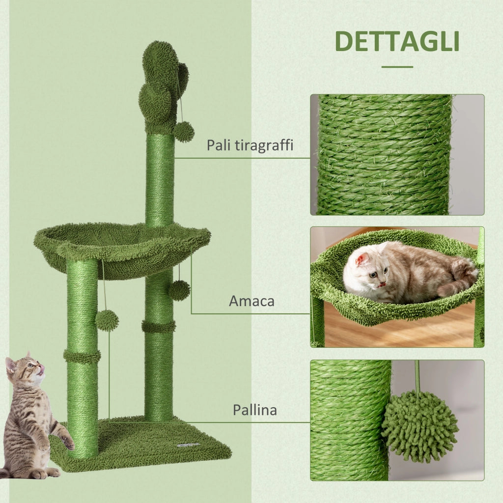 Tiragraffi per Gatti a Forma di Cactus con Amaca ¨C Minimal ¨C Verde 40x40x96cm