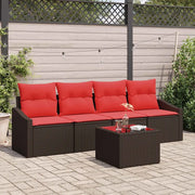 Set di divani 5 pz 3-Numero di posti Marrone e Rosso polyrattan 3346594