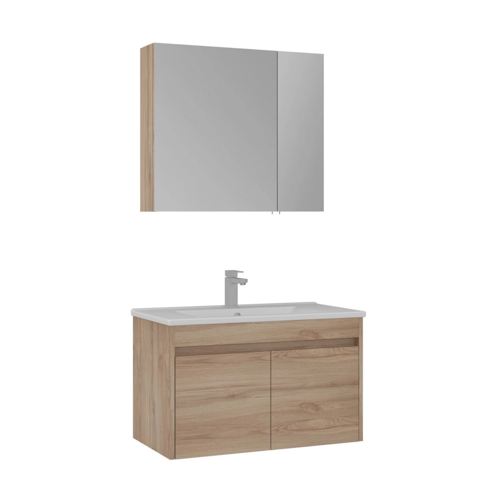 Set mobile lavabo con specchio (2 pezzi) "Side 85 v2" - 85 x 45 x 52 cm - Rovere
