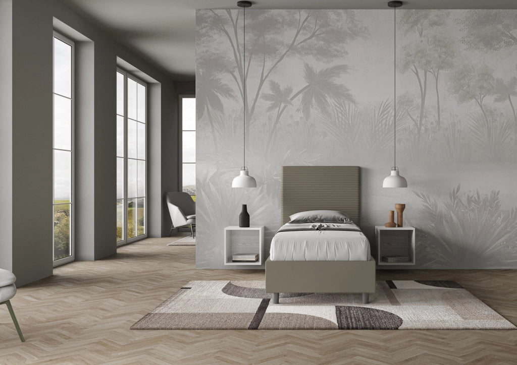 BS COM Letto singolo con rete imbottito 90x210 similpelle cappuccino