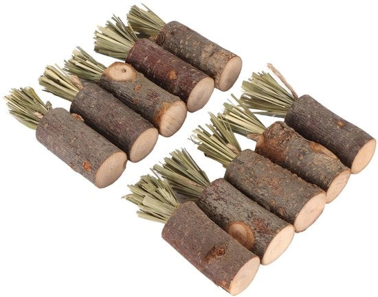 Giocattoli per conigli 10 pezzi - Sticchi da masticare commestibili - Legno di melo - Promuove la salute dei denti - Sostenibile - Nutrizionale e sicuro