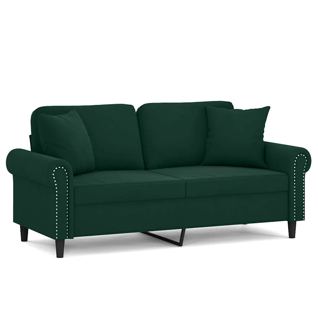 Divano a 2 Posti con Cuscini Verde Scuro 140 cm in Velluto
