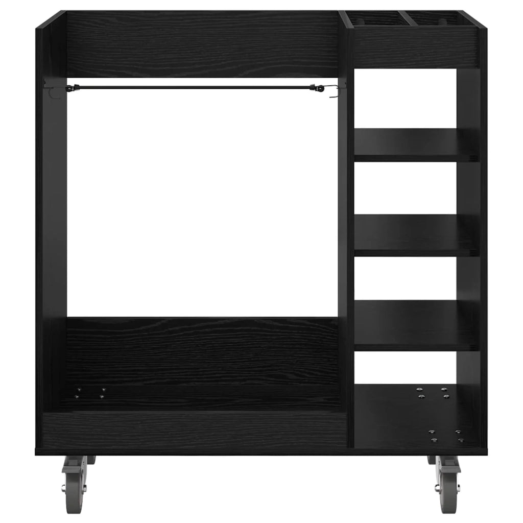 Mobile contenitore moderno con ruote 90 x 45 x 98 cm grande capacità per interni in legno di rovere nero 02_0055064