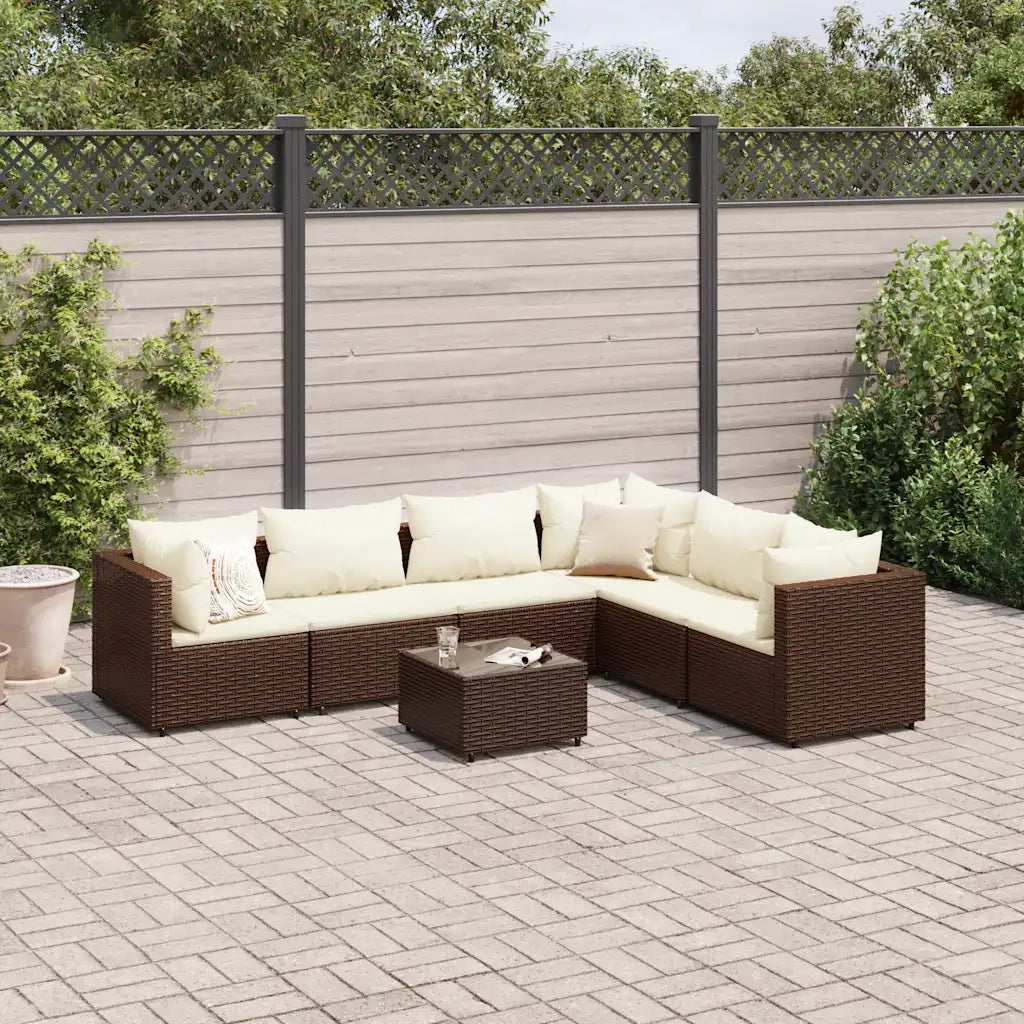 Set Divani da Giardino 7 pz con Cuscini in Polyrattan Marrone 3308145