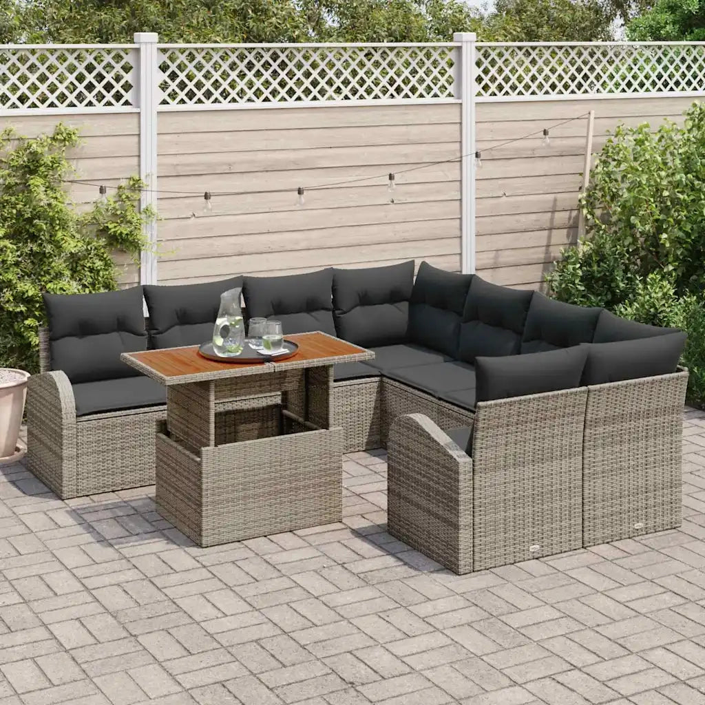 Set Divano da Giardino con cuscino 9 pcs Grigio 3349565