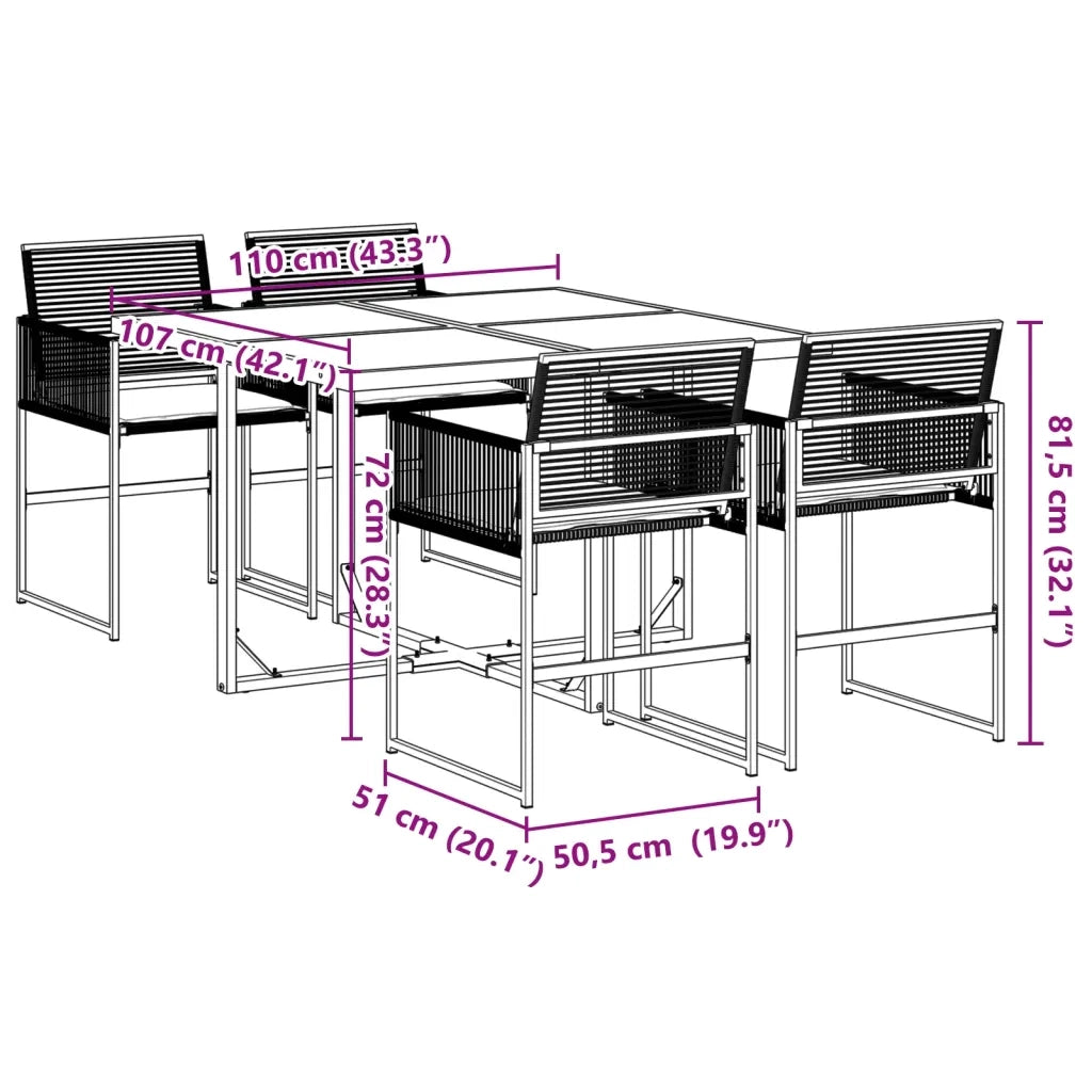 Set da Pranzo da Giardino 5 pz Nero con Cuscini in Polyrattan 3295008