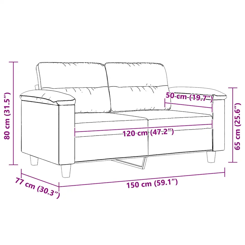 Divano a 2 Posti-Sofa 2 Posti Grigio Chiaro 120 cm in Tessuto Microfibra