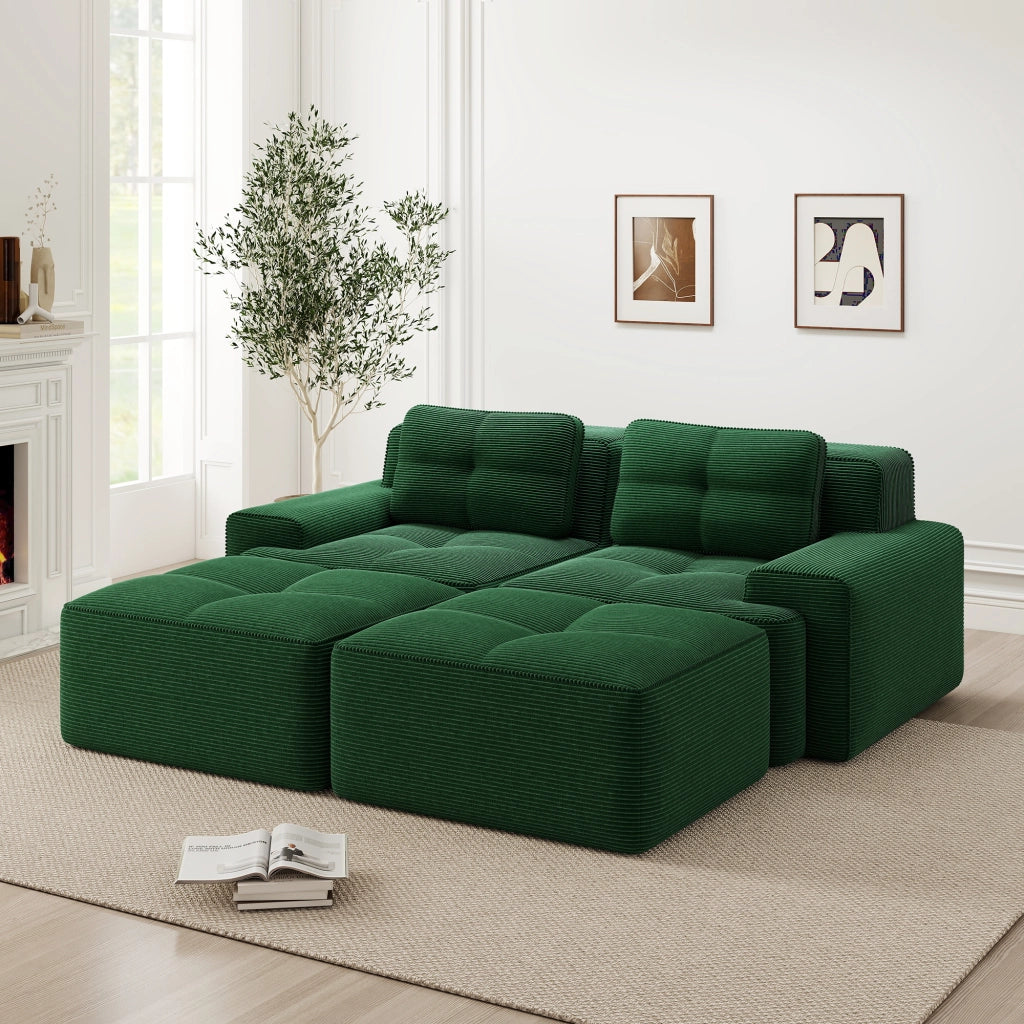 Divano Modulare Cloud con Ottoman ¨C MINIMAL ¨C Velluto a Coste, Verde, 2 Posti