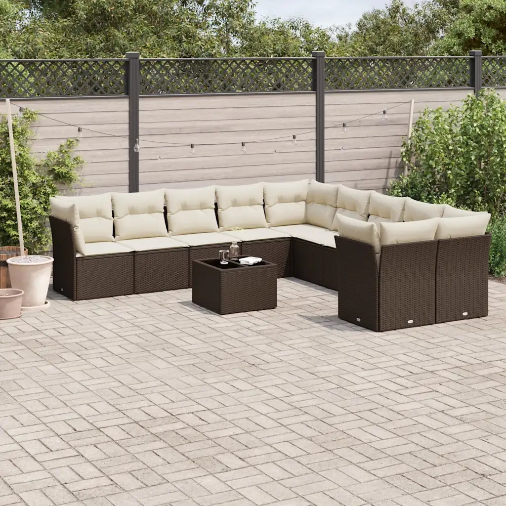 Set Divani da Giardino 11 pz con Cuscini Polyrattan Marrone 3250092