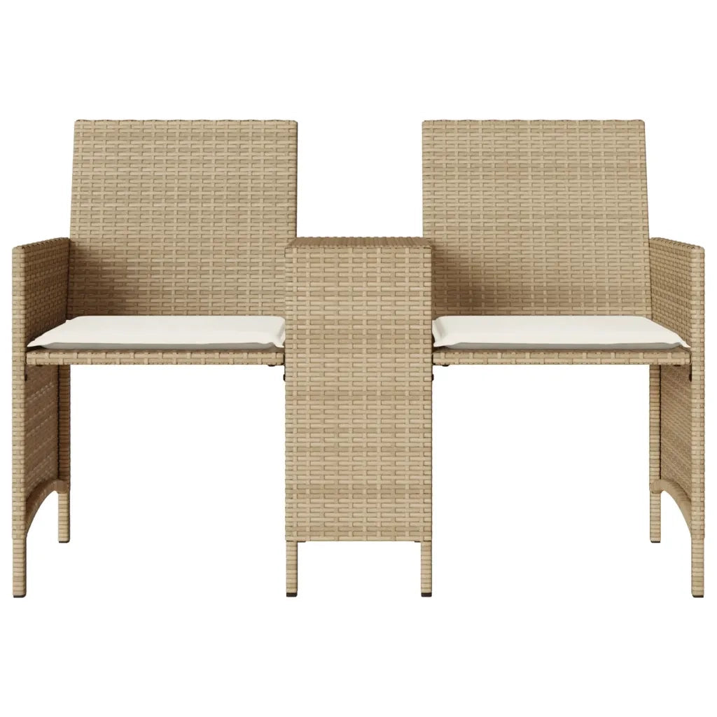 Divano Giardino 2 Posti con Tavolo e Sgabelli Beige Polyrattan 4003894