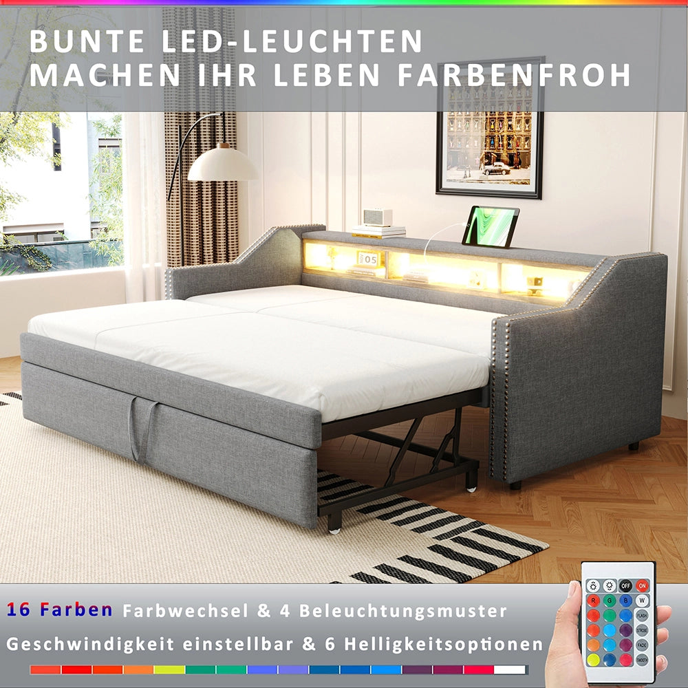 Divano letto - Xylo - 90/180x190 cm LED USB grigio chiaro