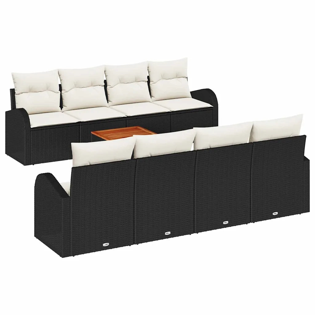 Set Divano da Giardino 9 pcs Nero e Crema polyrattan