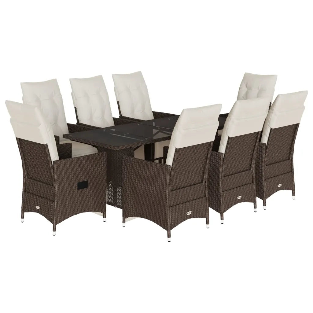 Set Bistrò da Giardino 9 pz con Cuscini in Polyrattan Marrone 3276922