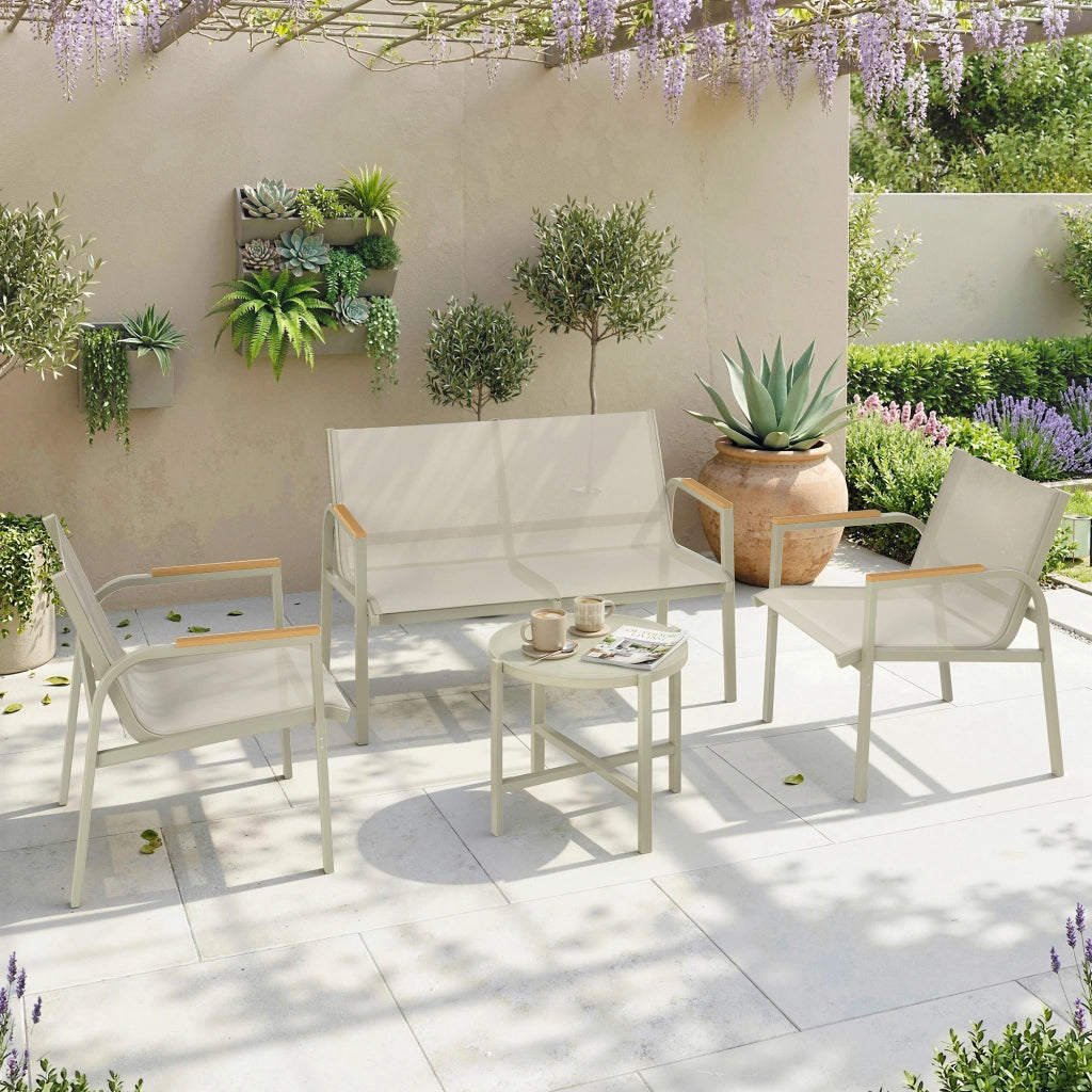 Set Salotto Giardino 4 Pezzi ¨C Xylo ¨C Divano 2 Posti, 2 Poltrone, Tavolino Vetro Verde