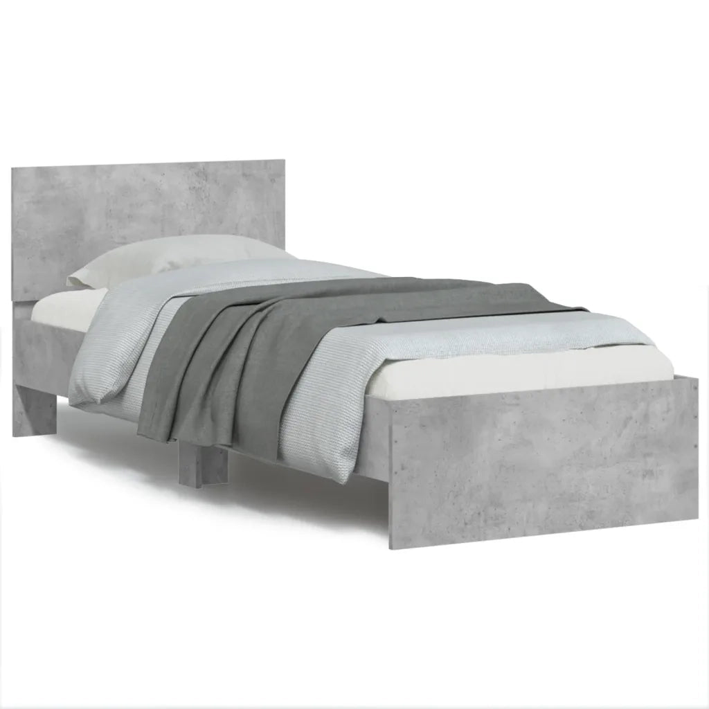 Giroletto con Testiera e LED Grigio Cemento 90x190 cm 838837