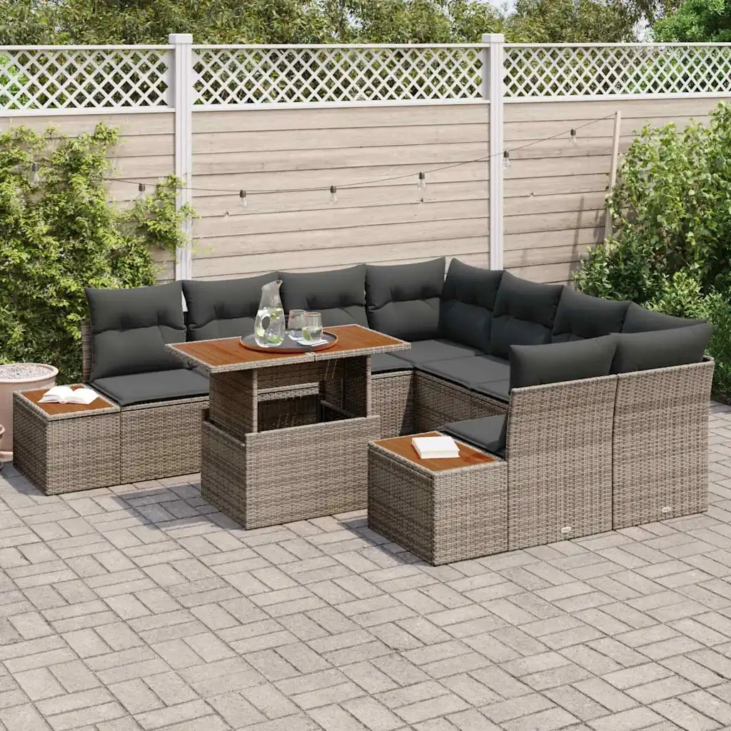 Set da Pranzo per Giardino con cuscino 9 pcs Grigio e Marrone