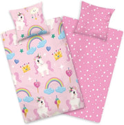 Set da letto per bambini a uno spillo 135 x 200 cm con unicornio arcobaleno ragazza, cotone, chiusura a zip, utilizzabile da entrambi i lati.