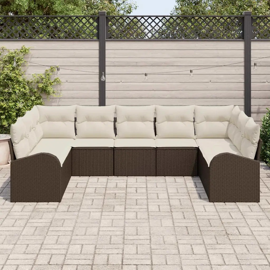 Set Divano da Giardino 9 pcs Marrone e bianco polyrattan 3354867