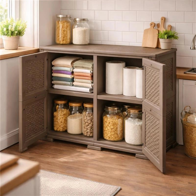ARMADIO 2 MODULI CON ANTA TRAFORATA WENGÉ 79X43X85,5 CM – MOBILE CONTENITORE MULTIUSO PER SALOTTO E BALCONE