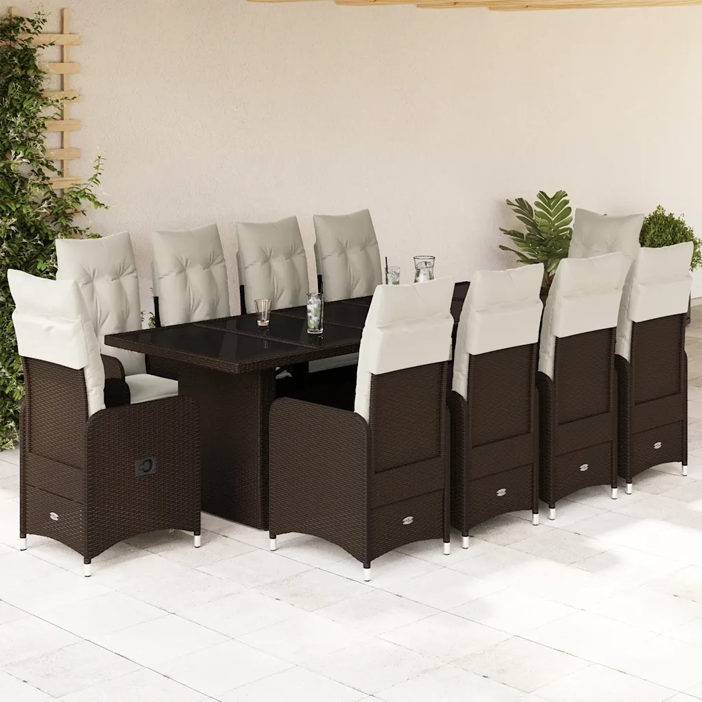 Set Bistrò da Giardino 11 pz con Cuscini in Polyrattan Marrone 3277285