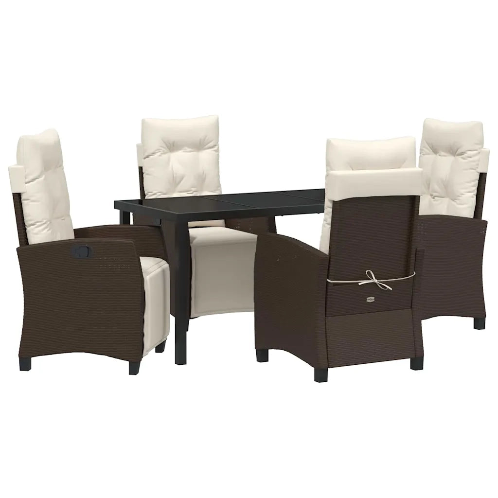 Set da Pranzo per Giardino con cuscino 5 pcs Marrone polyrattan 3380430