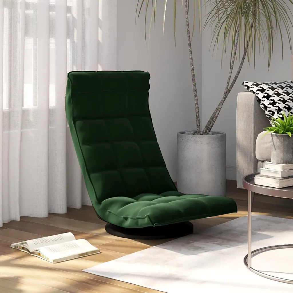 Sedia da Pavimento Girevole Verde Scuro in Velluto 336566