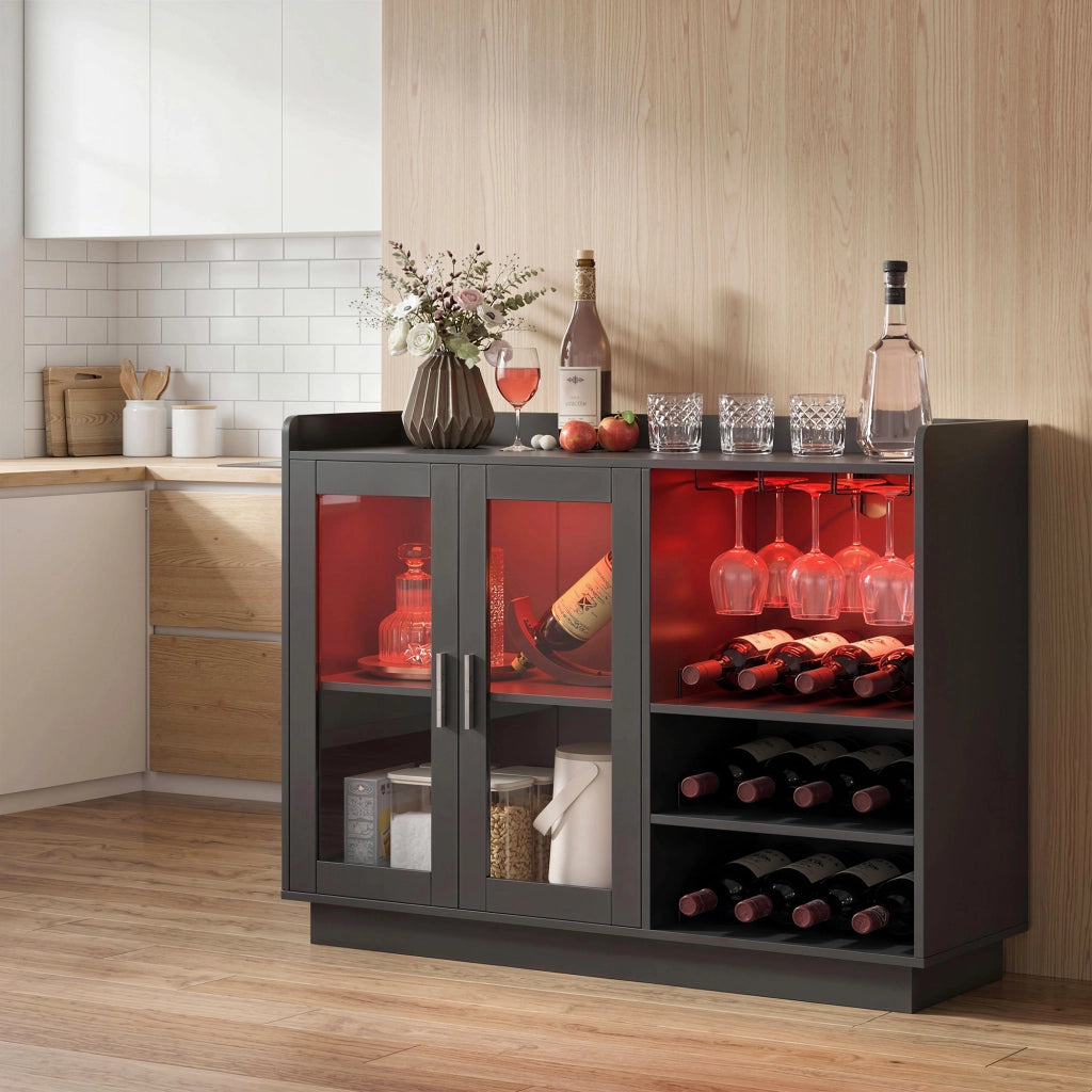 Buffet Armadio con Bottigliere e Luci LED RGB ¨C zephmum ¨C Nero