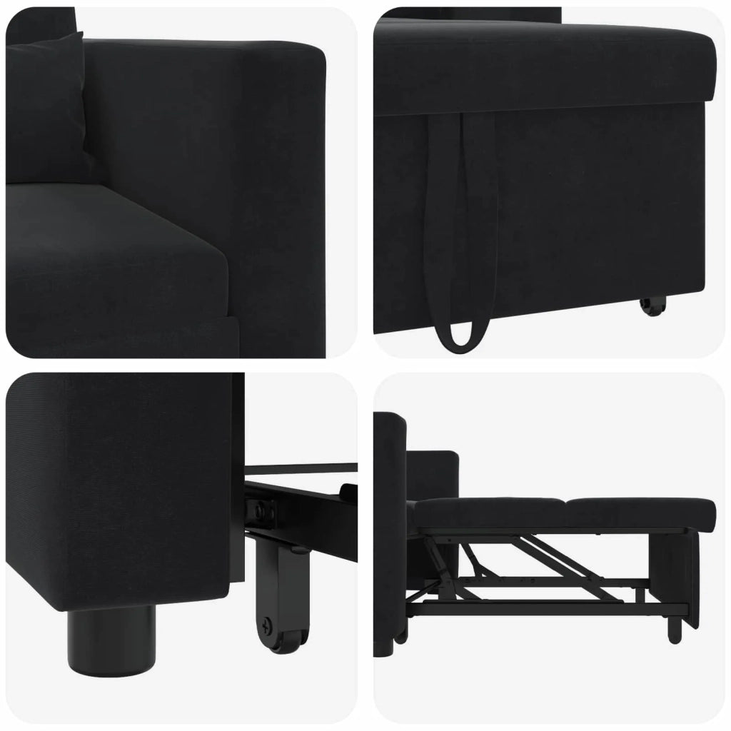 Divano letto estraibile singolo con ruote Nero Velluto 42002703