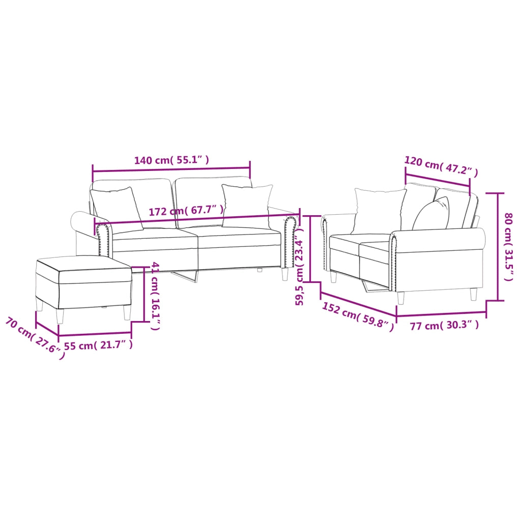 Set di Divani 3 pz con Cuscini Blu in Velluto 3202249
