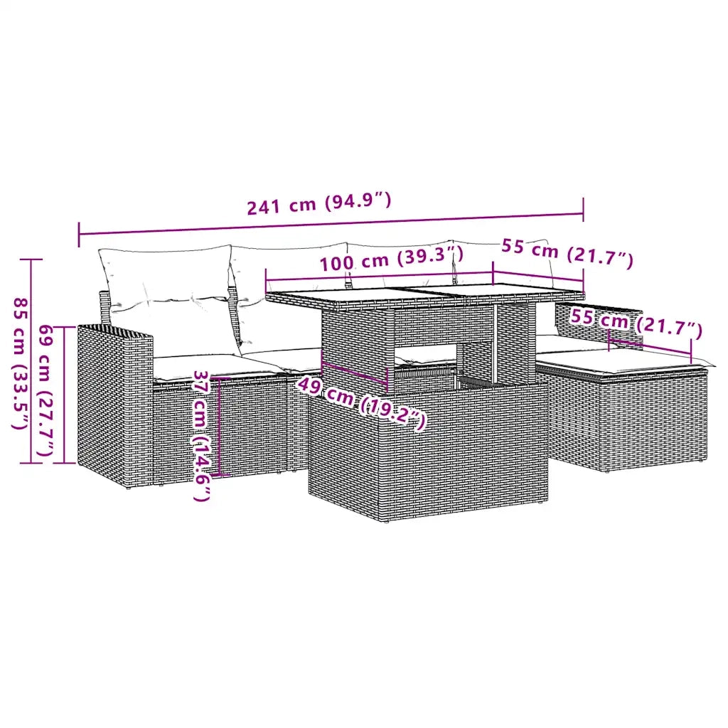 Set Divani da Giardino 5 pz con Cuscini Grigio in Polyrattan 3267251