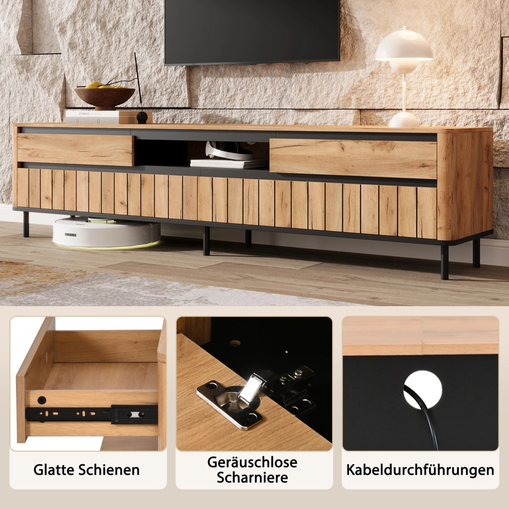Cassettiera TV nero e naturale in MDF lunghezza 180 cm