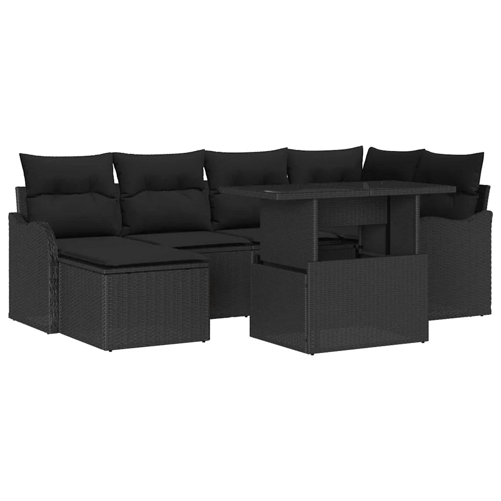 Set Divano da Giardino con cuscino 7 pcs Nero Poly Rattan 3357236
