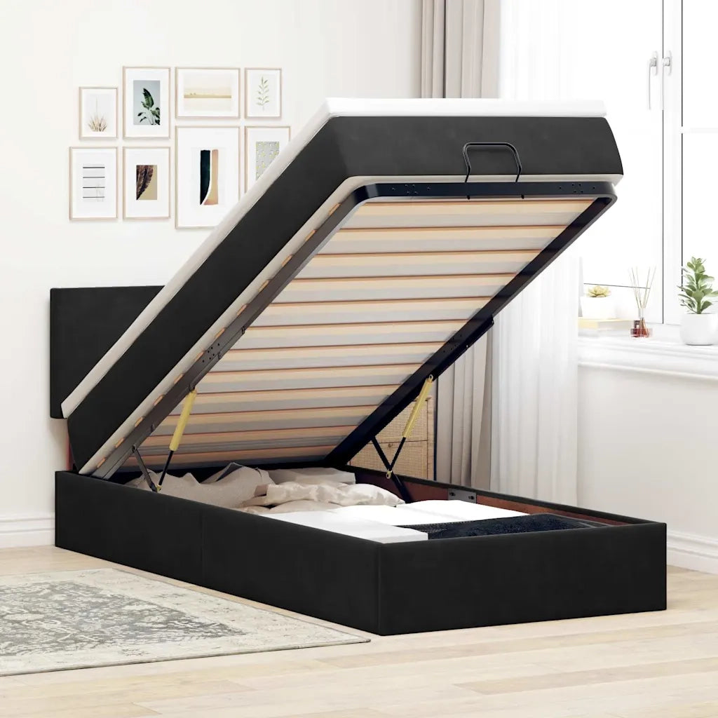 Pouf Letto con Materasso e LED Nero 80x200cm in Velluto