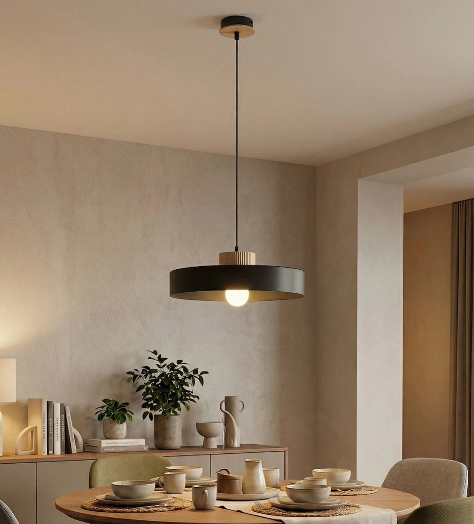 Lampada a sospensione KIVI Japandi nera legno 1xE27 Emibig