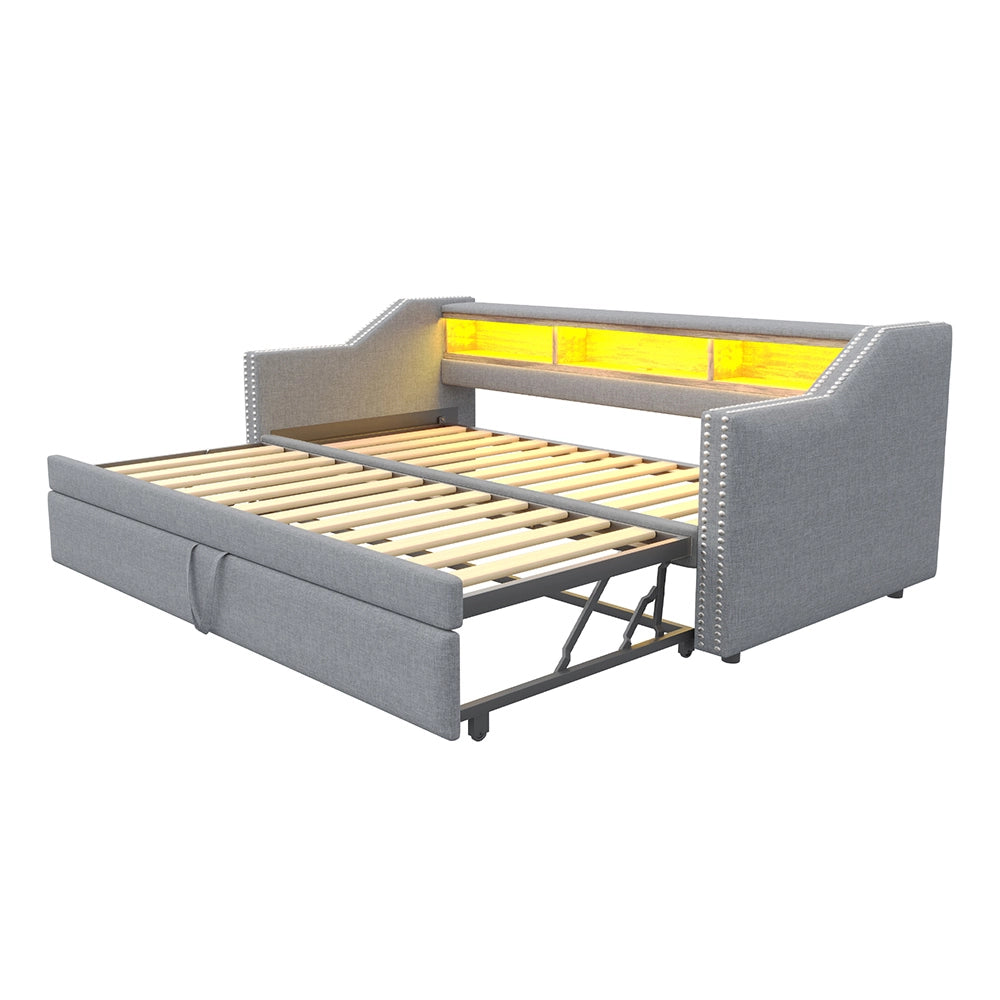 Divano letto - Xylo - 90/180x190 cm LED USB grigio chiaro