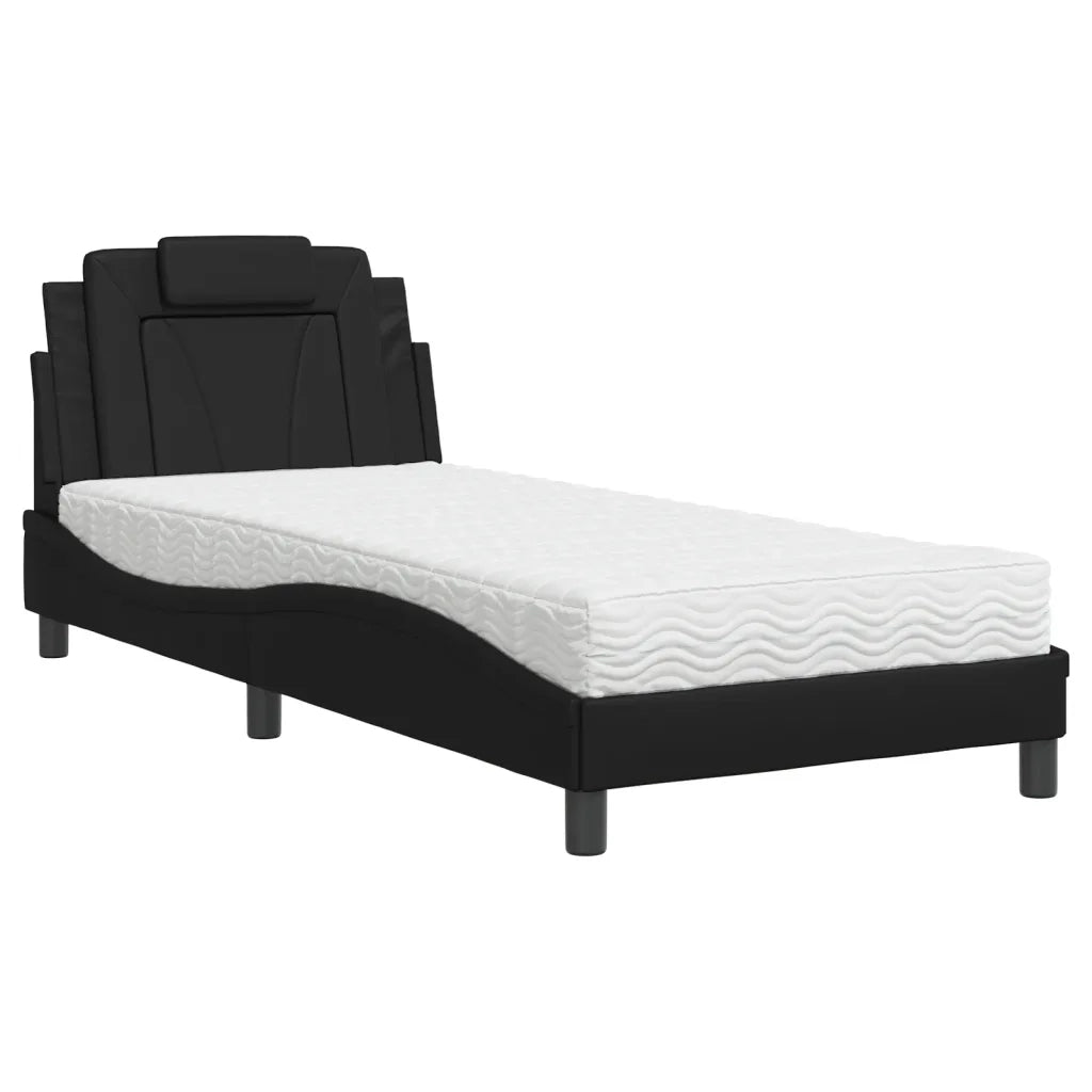 Letto Viana con Materasso Nero 90x200 cm in Similpelle