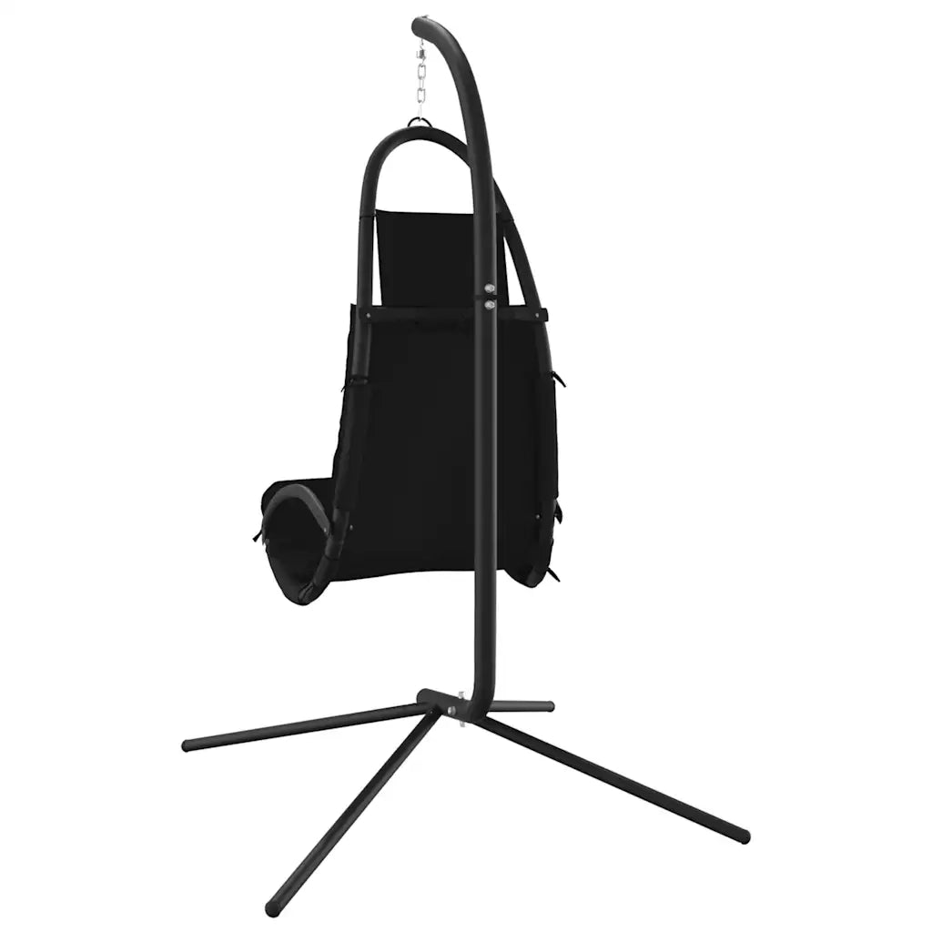 Sedia Dondolo Giardino-Sedia da esterno con Cuscino Nero Tessuto Oxford Acciaio