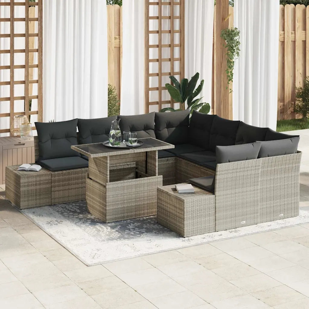 Set Divano da Giardino 9 pcs Grigio chiaro polyrattan 3349158