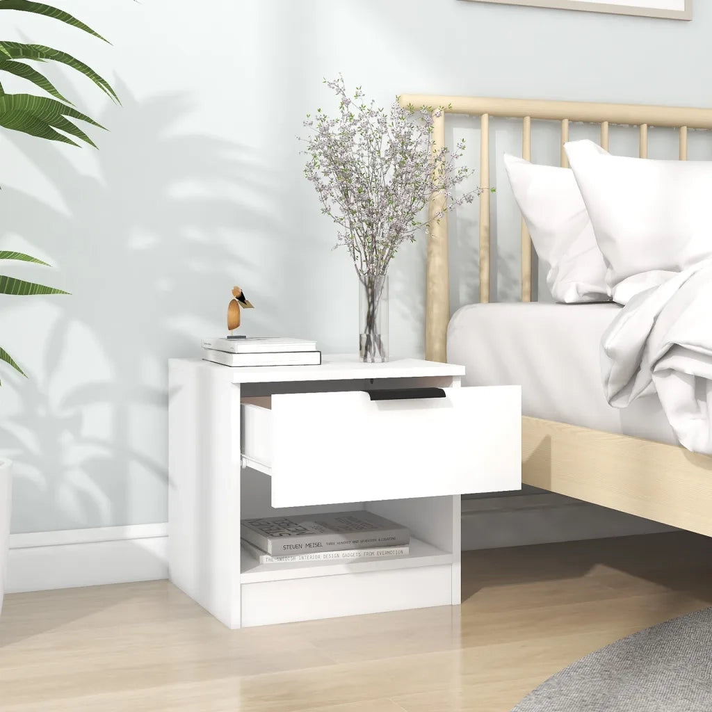 Set di 2 Comodini | Armadio da Notte | Mobiletto da notte Bianchi in Legno Multistrato