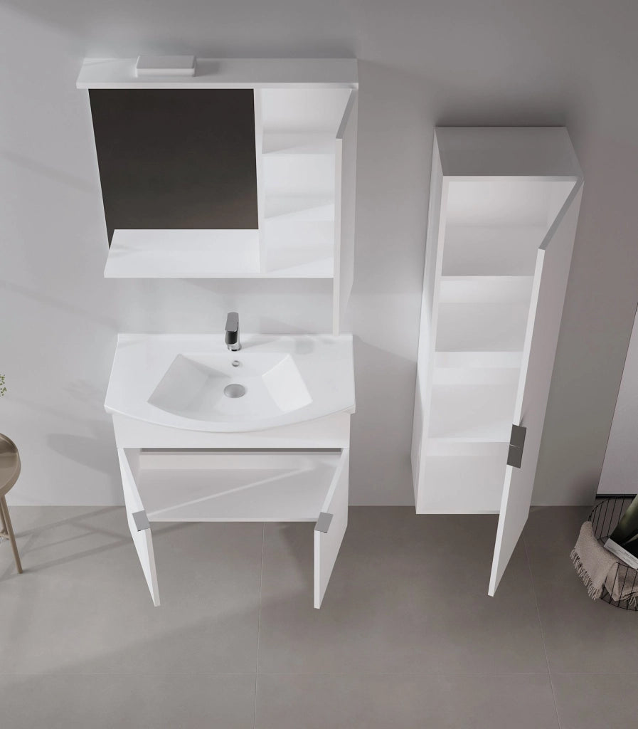 Mobile da bagno con specchio "Purus 80" - 75 x 18 x 68 cm - Bianco