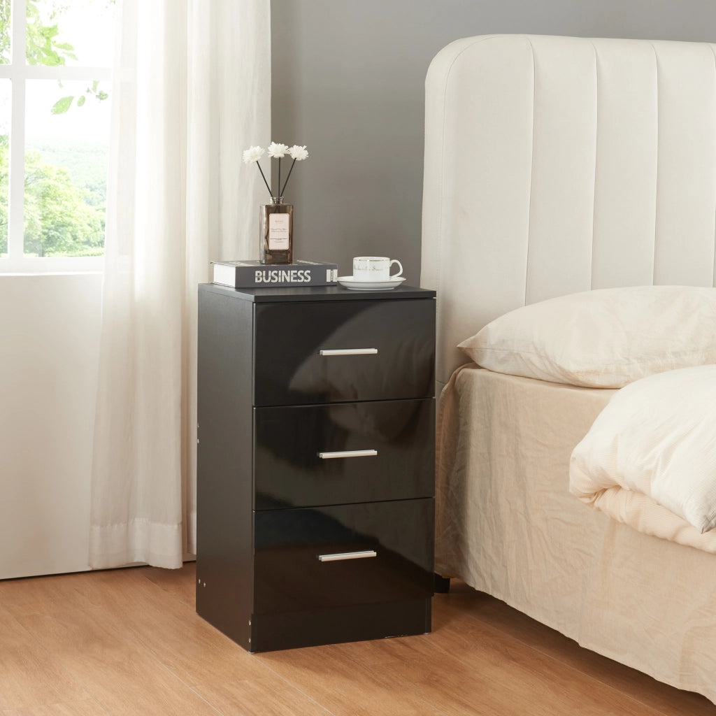 Comodino Aurdal con 3 Cassetti - Nero Lucido [en.casa]