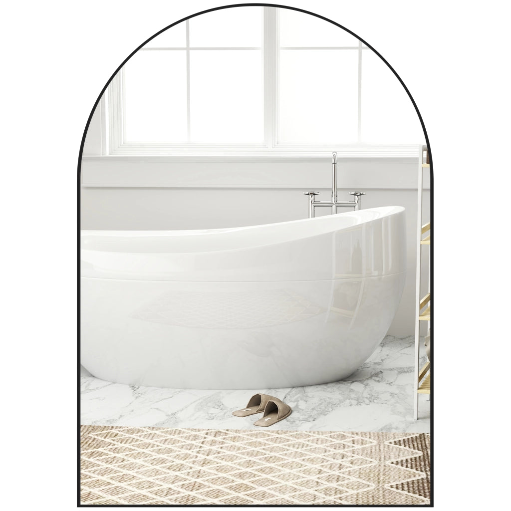 Specchio da Bagno Curvo ¨C Zephmum ¨C Nero, Cornice Alluminio, 50x70 cm